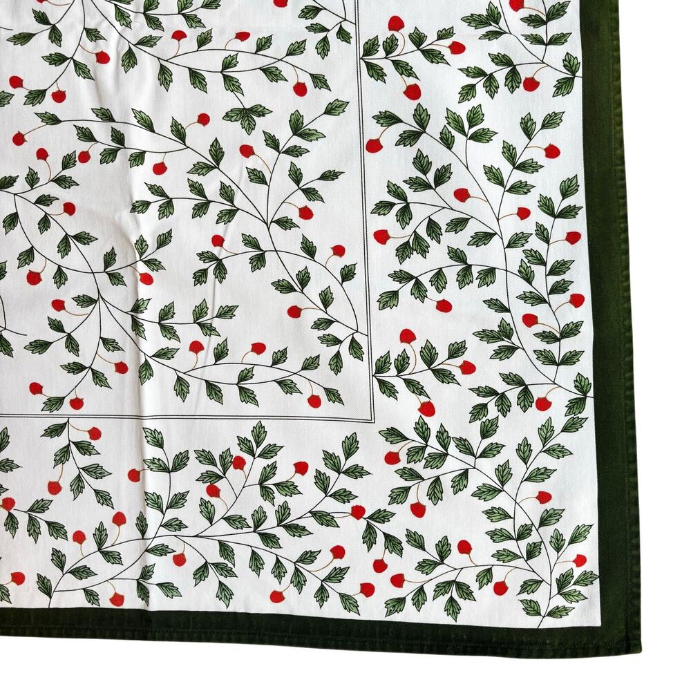 Christmas Tablecloth printed cotton mod green red white rectangle holly berries